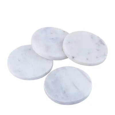 Marble Coasters Set of 4 - round natural stone coasters with unique veining for elegant table protection and home entertaining