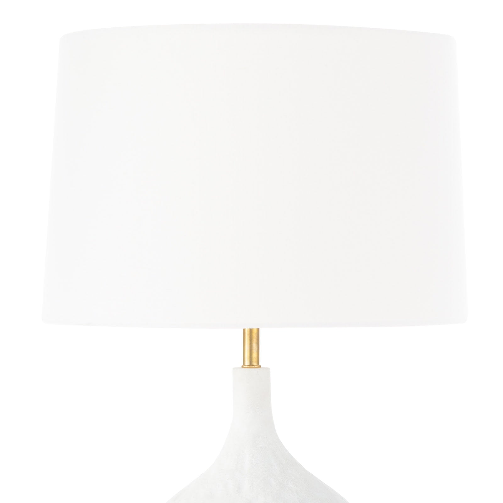 White lampshade with a gold fixture on a white background