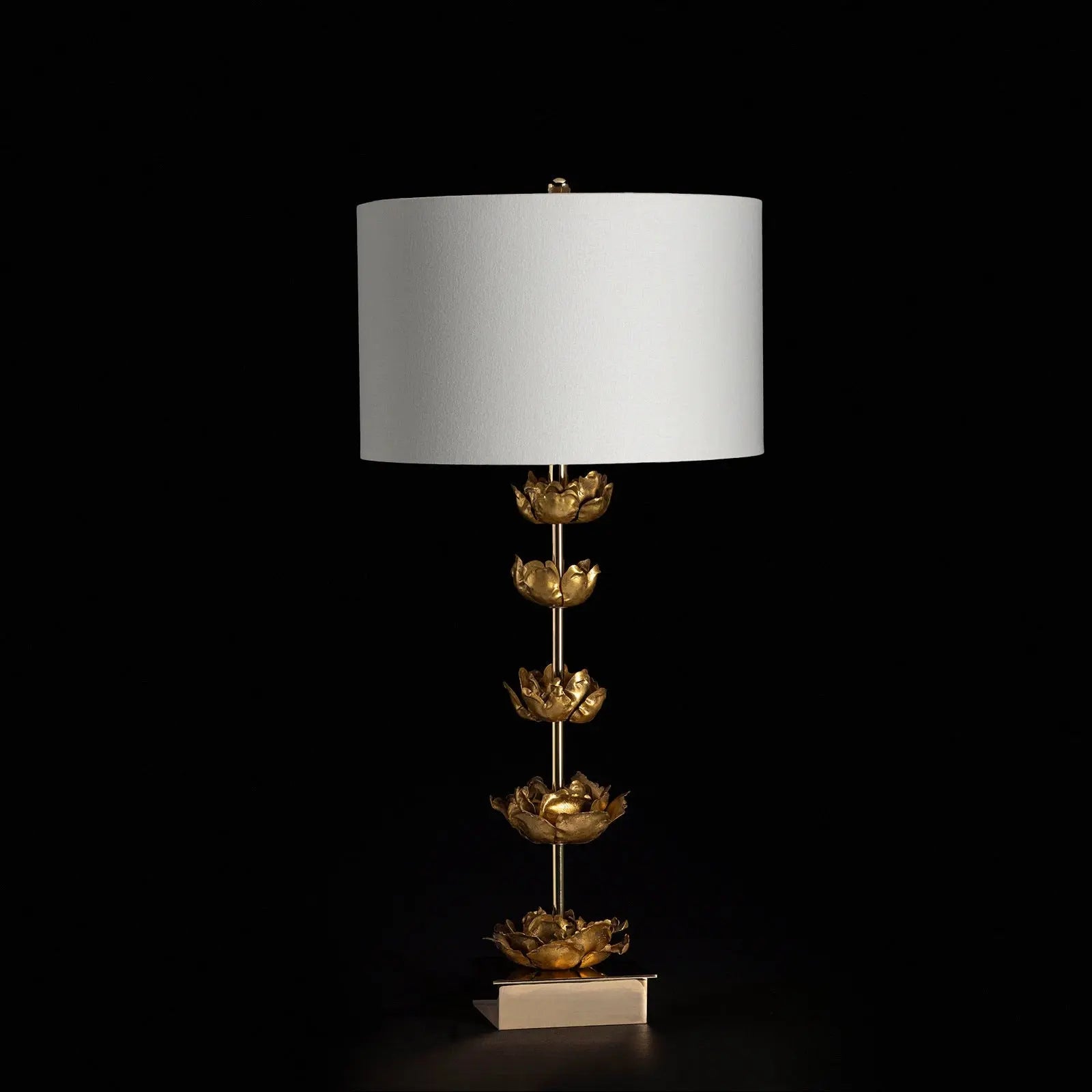 Adeline Table Lamp - gold leaf floral sculpture table lamp with graduating metal flowers and traditional shade, 3-way lighting by Regina Andrew