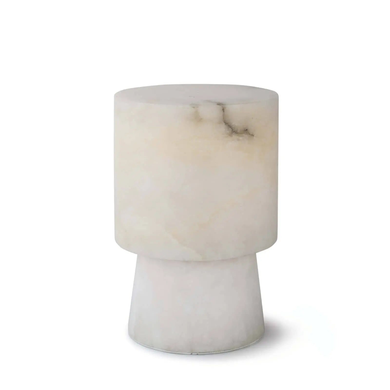 Hazel Alabaster Uplight, a small decorative lamp made from translucent natural alabaster stone, directing light upwards.