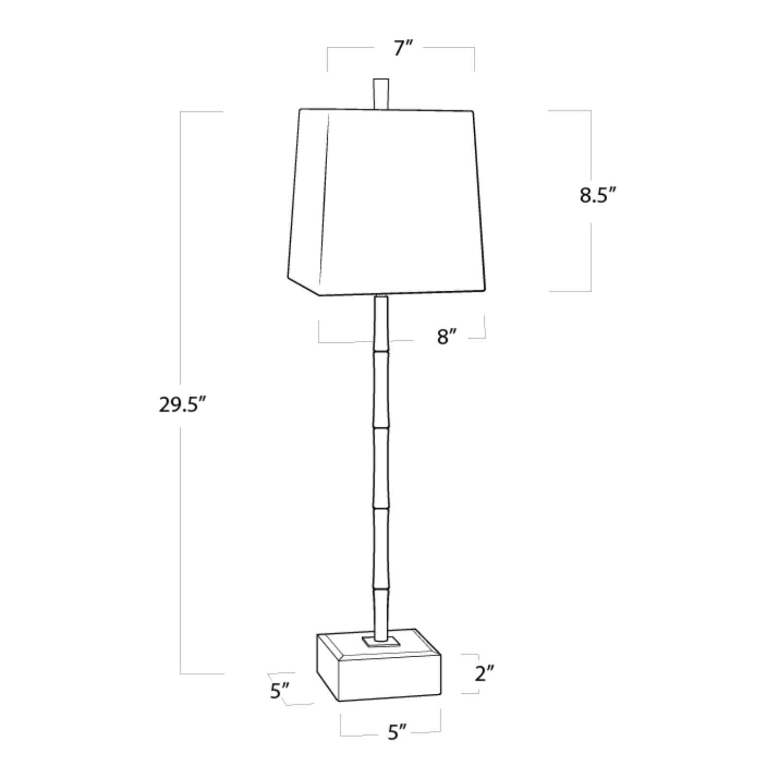 Line drawing of a lamp with dimensions labeled
