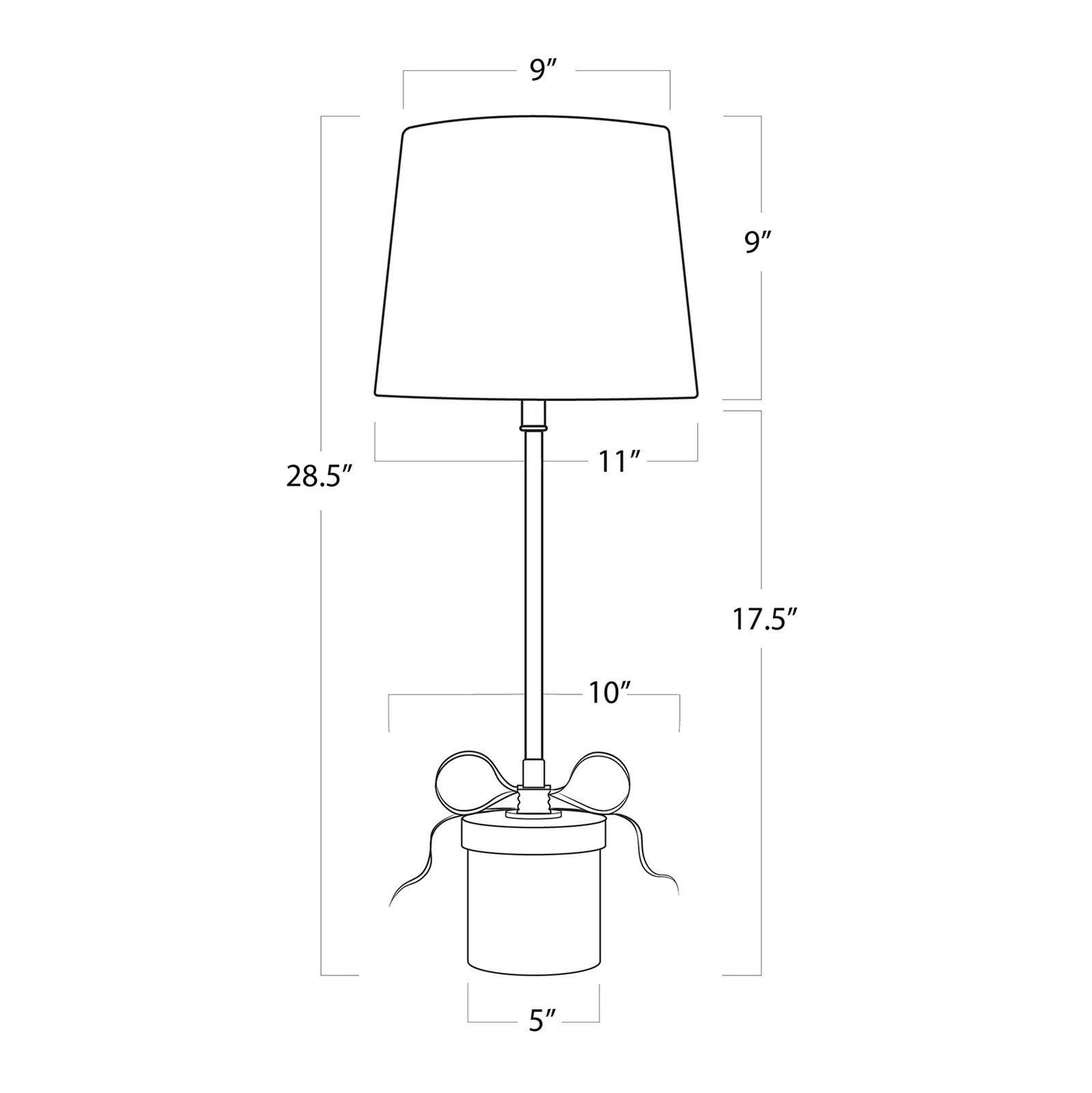 Line drawing of a lamp with dimensions labeled