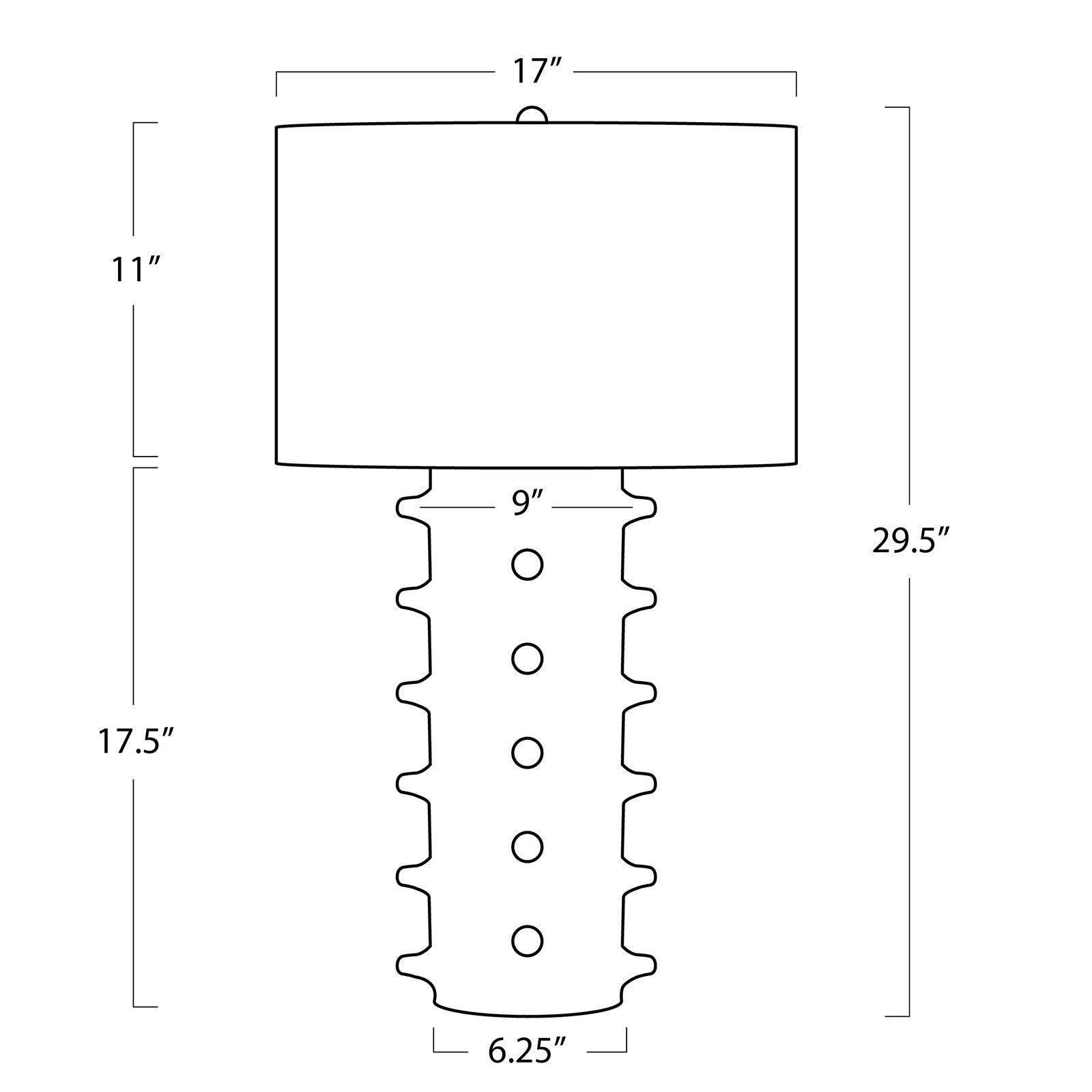 Technical drawing of a lamp with dimensions labeled