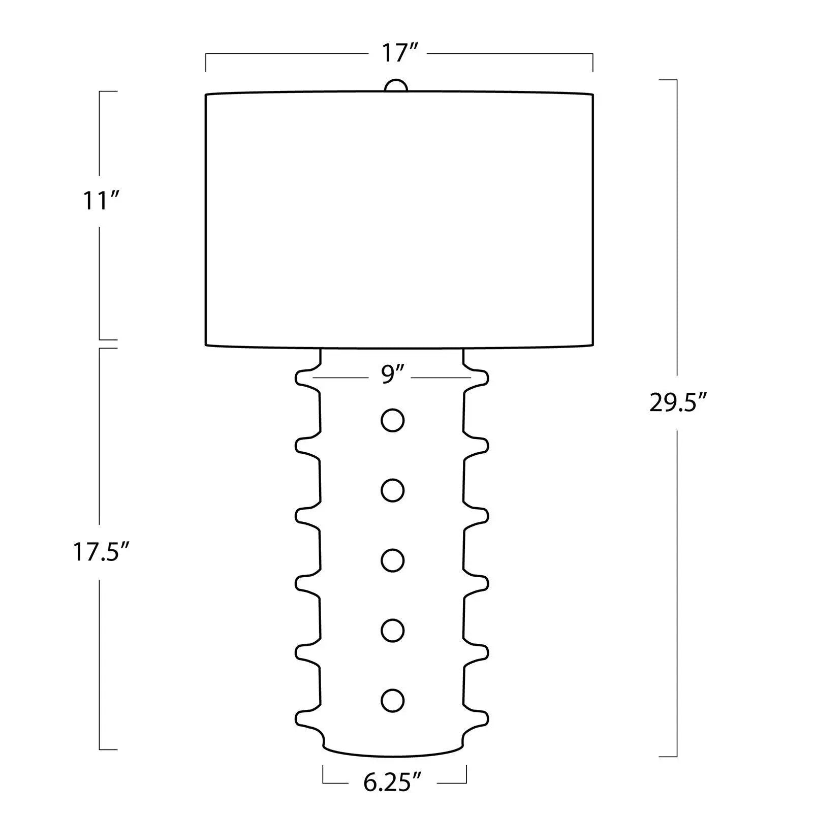 Technical drawing of a lamp with dimensions labeled