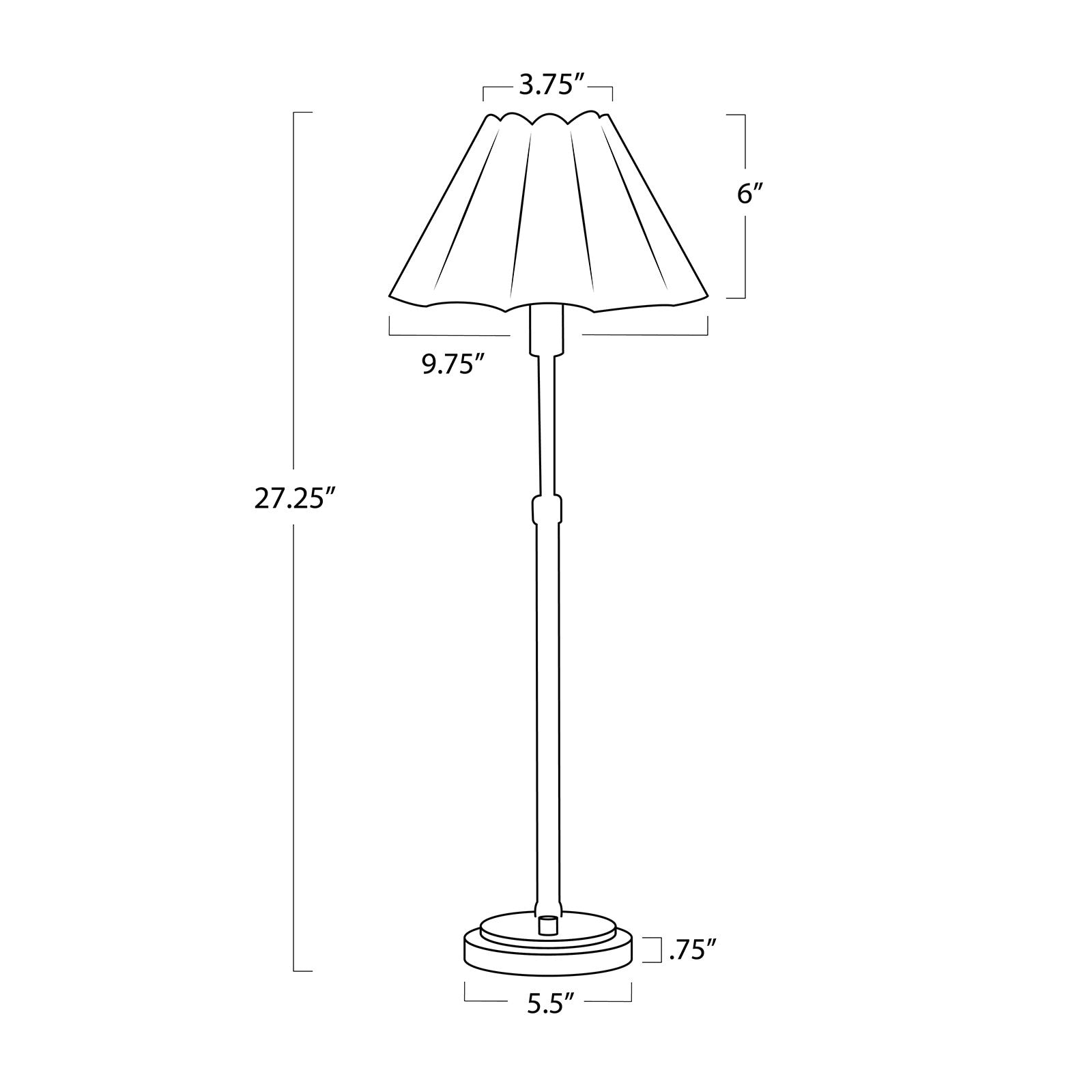 Line drawing of a lamp with dimensions labeled