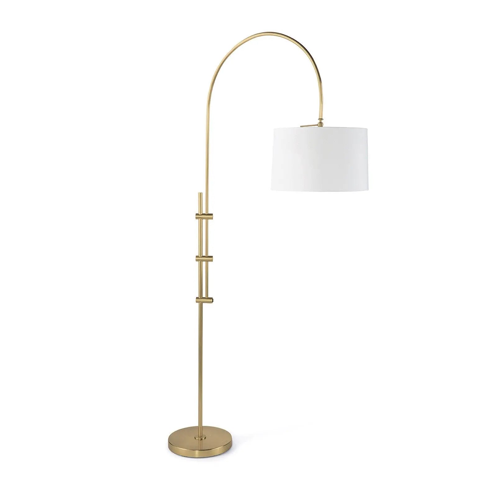 Arc Floor Lamp with fabric shade in Natural Brass finish – modern adjustable design