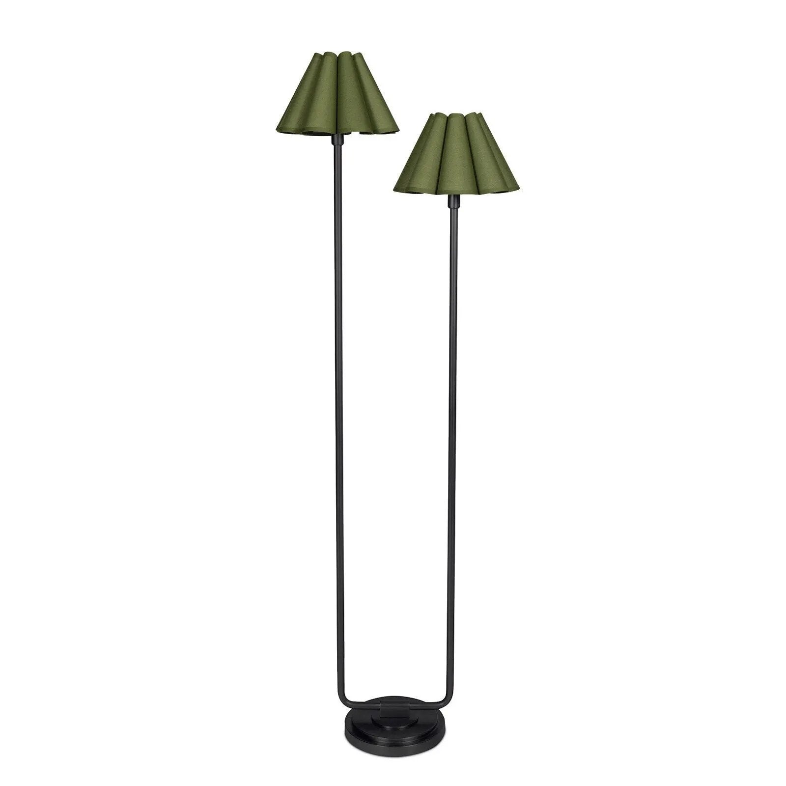 Polly Floor Lamp (Blackened Brass with Rattan, Green Scalloped or White Scalloped Shade) Regina Andrew