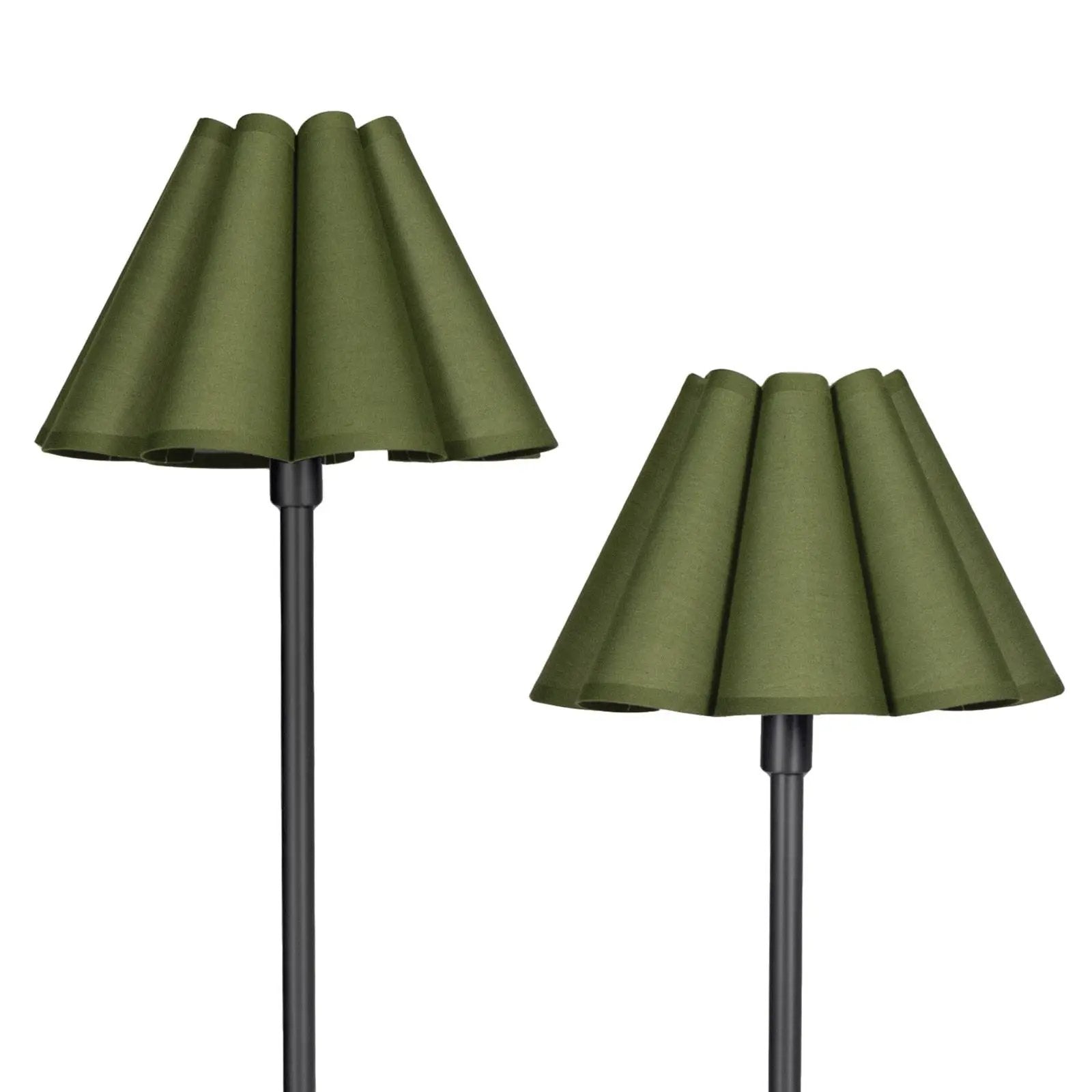 Polly Floor Lamp (Blackened Brass with Rattan, Green Scalloped or White Scalloped Shade) Regina Andrew