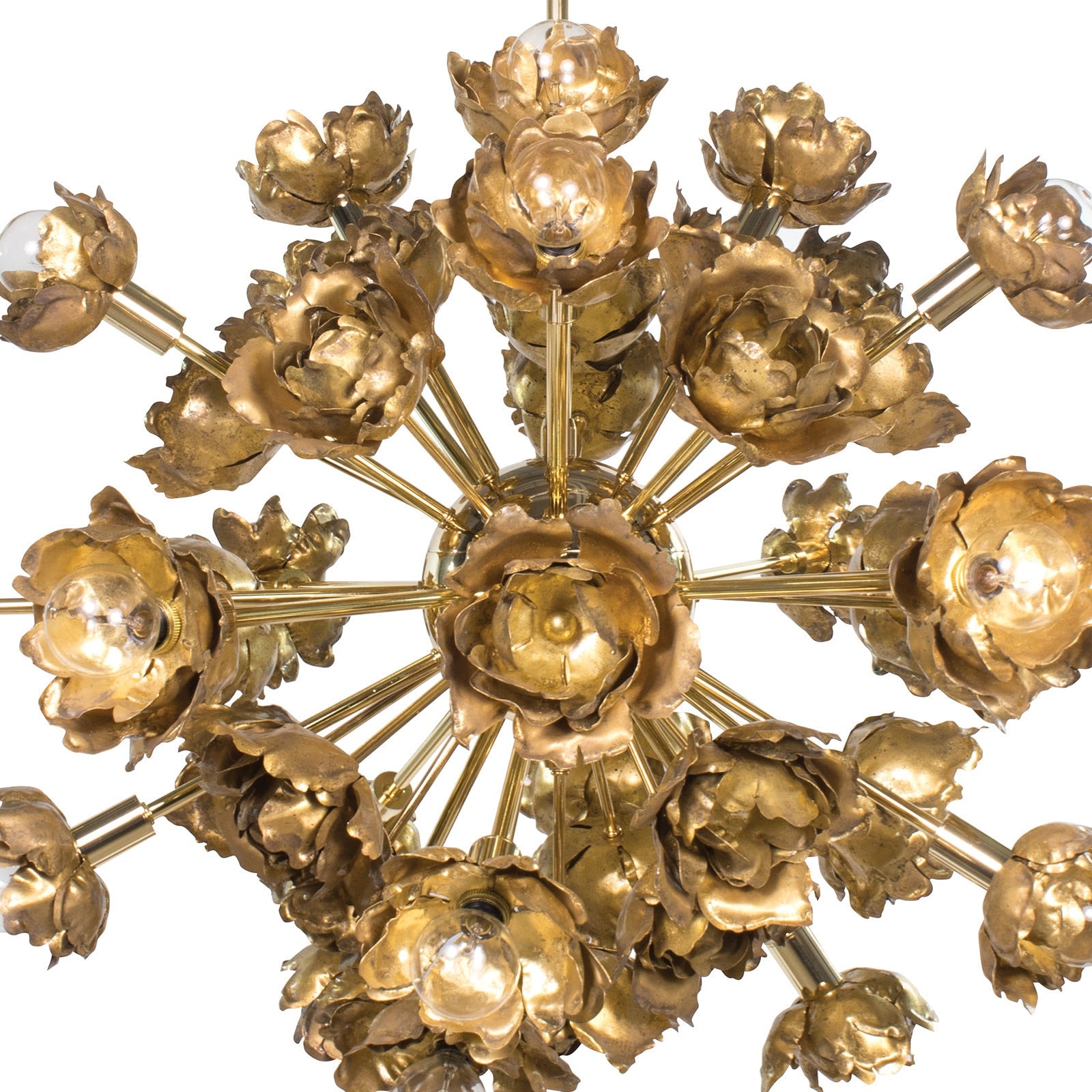 Gold floral chandelier on a white background