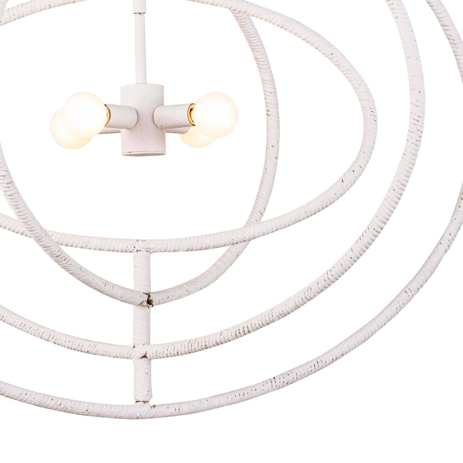 Modern ceiling light fixture with white cord on a white background