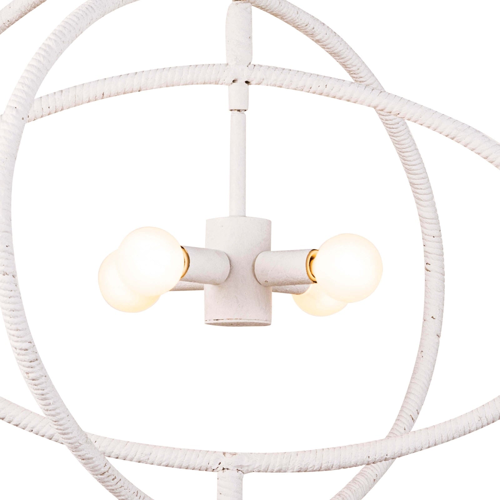 Modern ceiling light fixture with white braided cable on a white background
