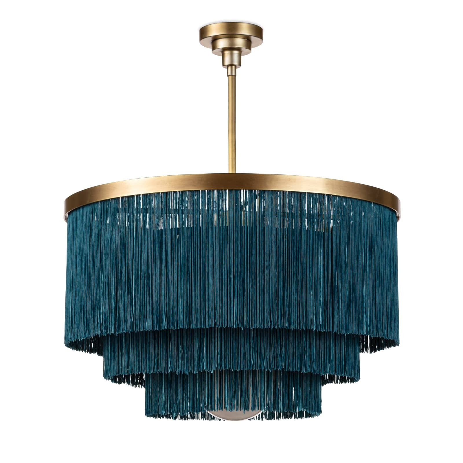 Cabaret Fringe Chandelier - 3-Layer Fabric Fringe & Brass Light - Villa Decor & Design