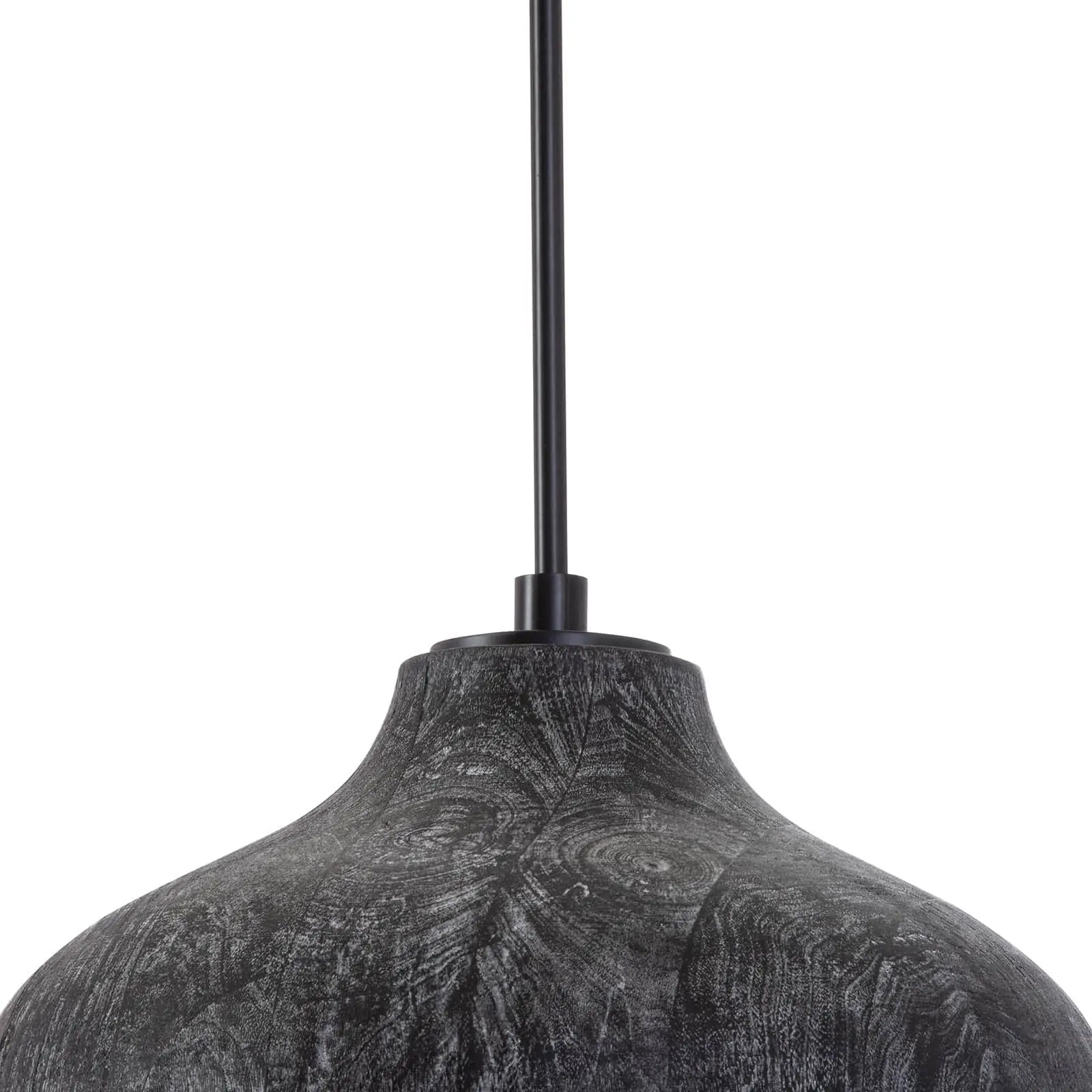 Textured black pendant light on a white background