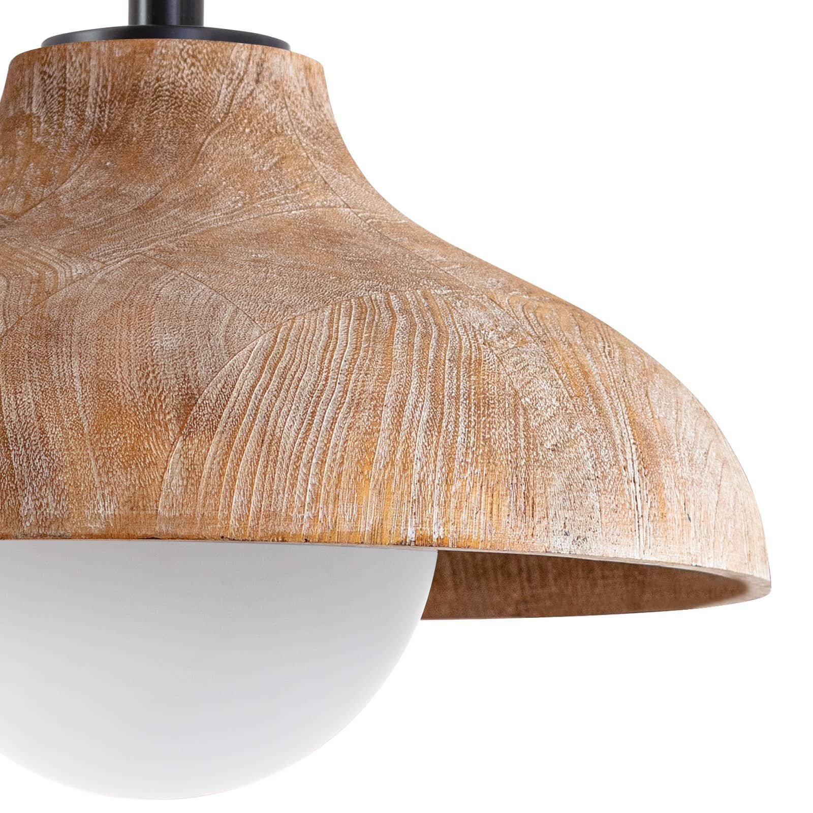 Close-up of a wooden-textured lampshade on a white background