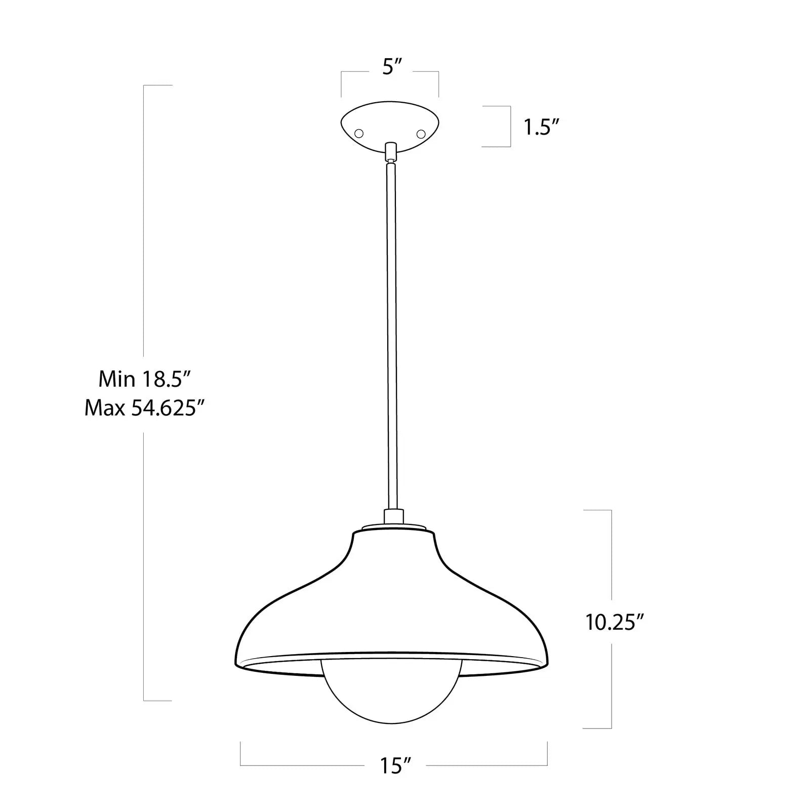 Measurement diagram of a pendant light with dimensions labeled