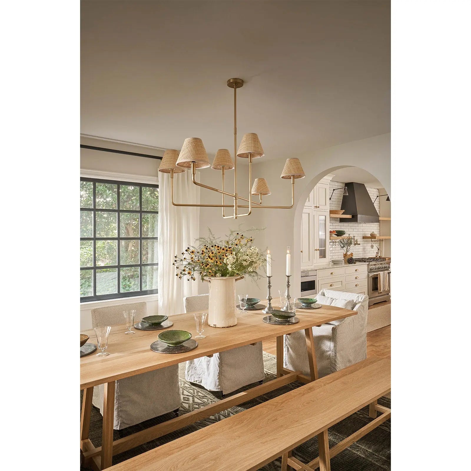 Polly Metal Chandelier (Natural Brass with Rattan Shades)