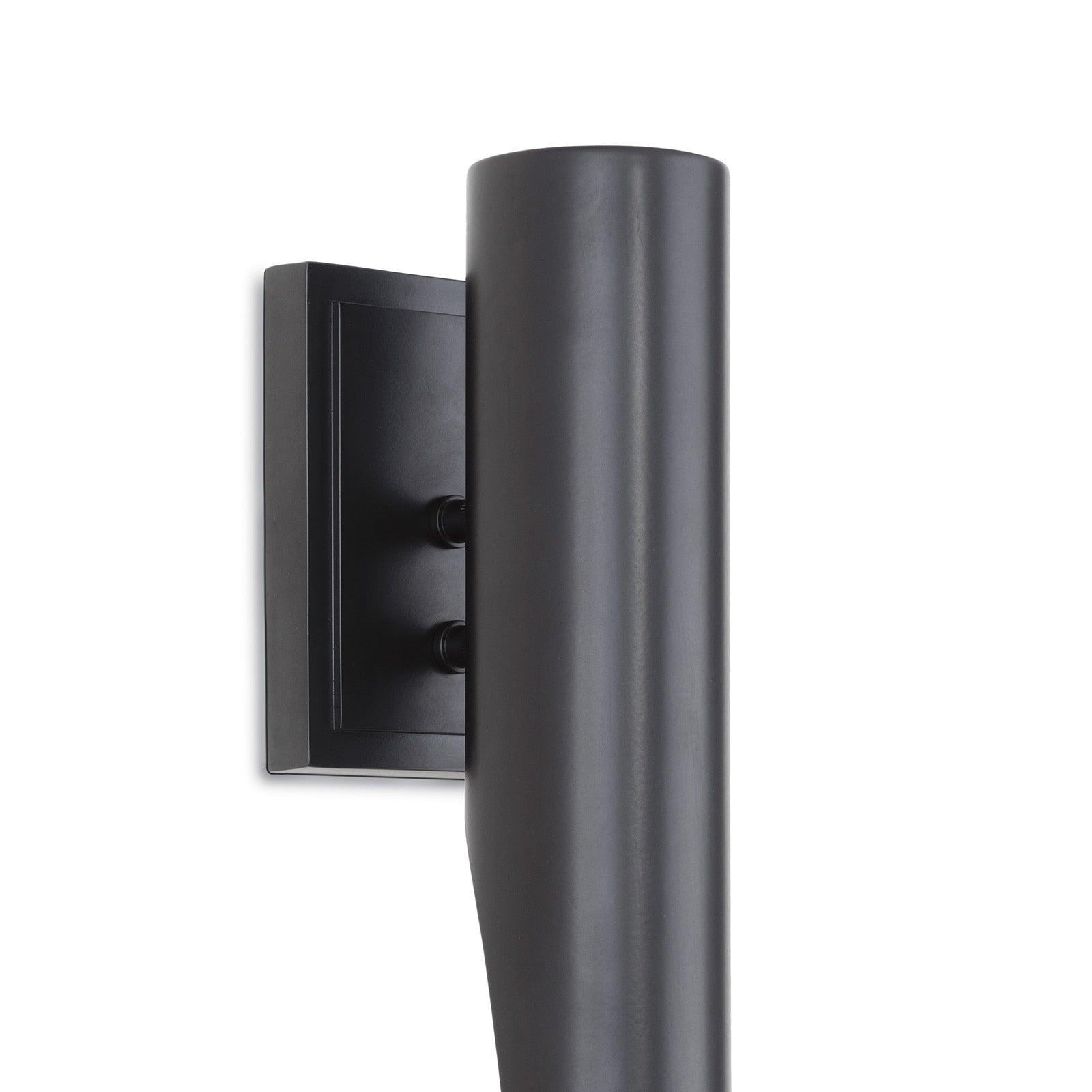 Black wall-mounted light fixture on a white background