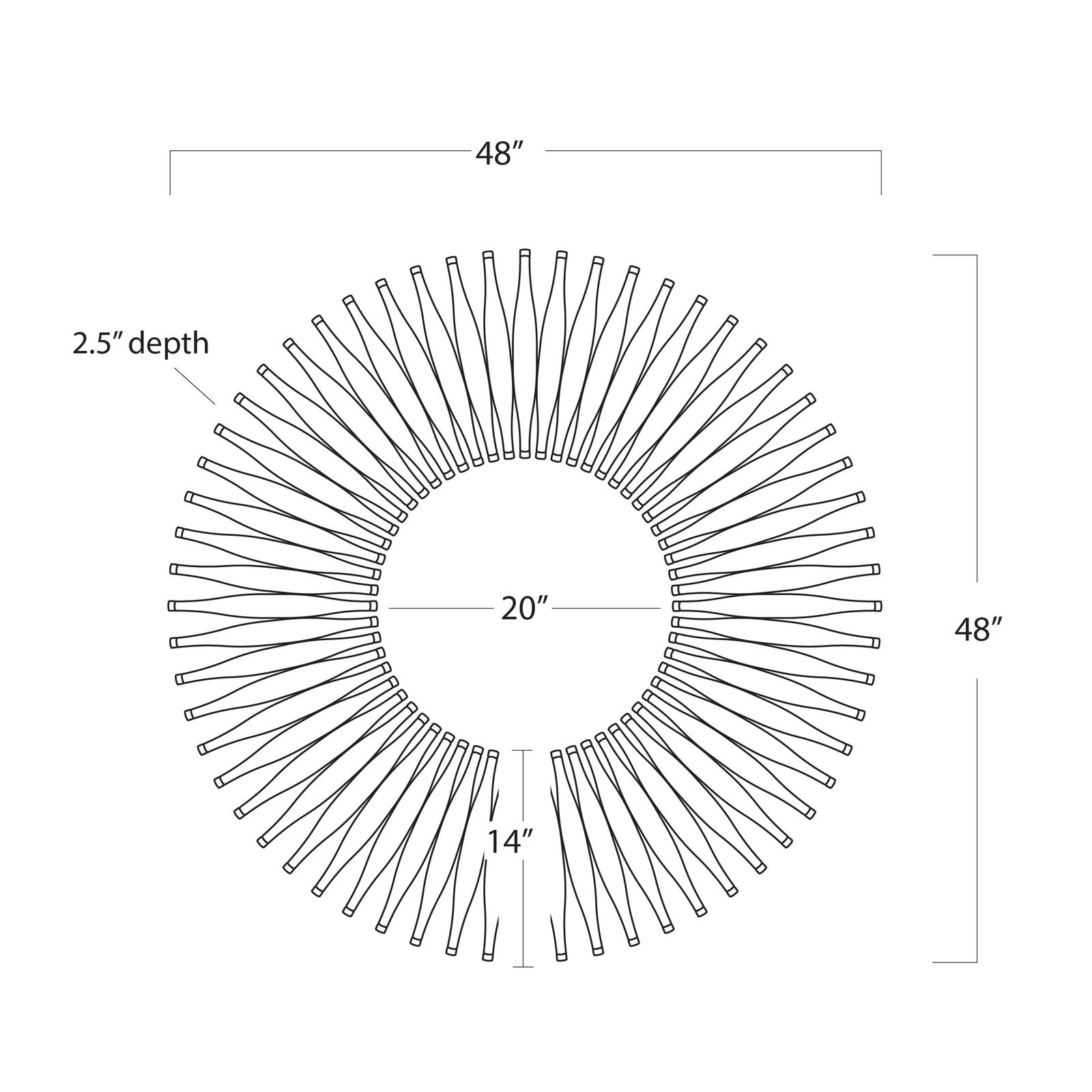 Diagram of a circular mirror with dimensions labeled