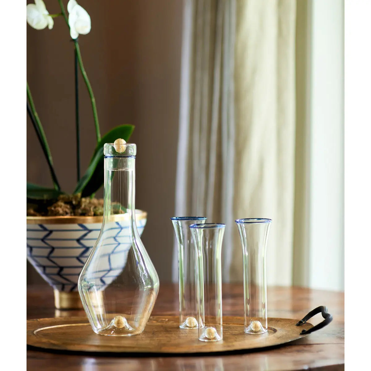 Golden Globe Decanter - Clear or Blue Rim with Gold Ball Abigails