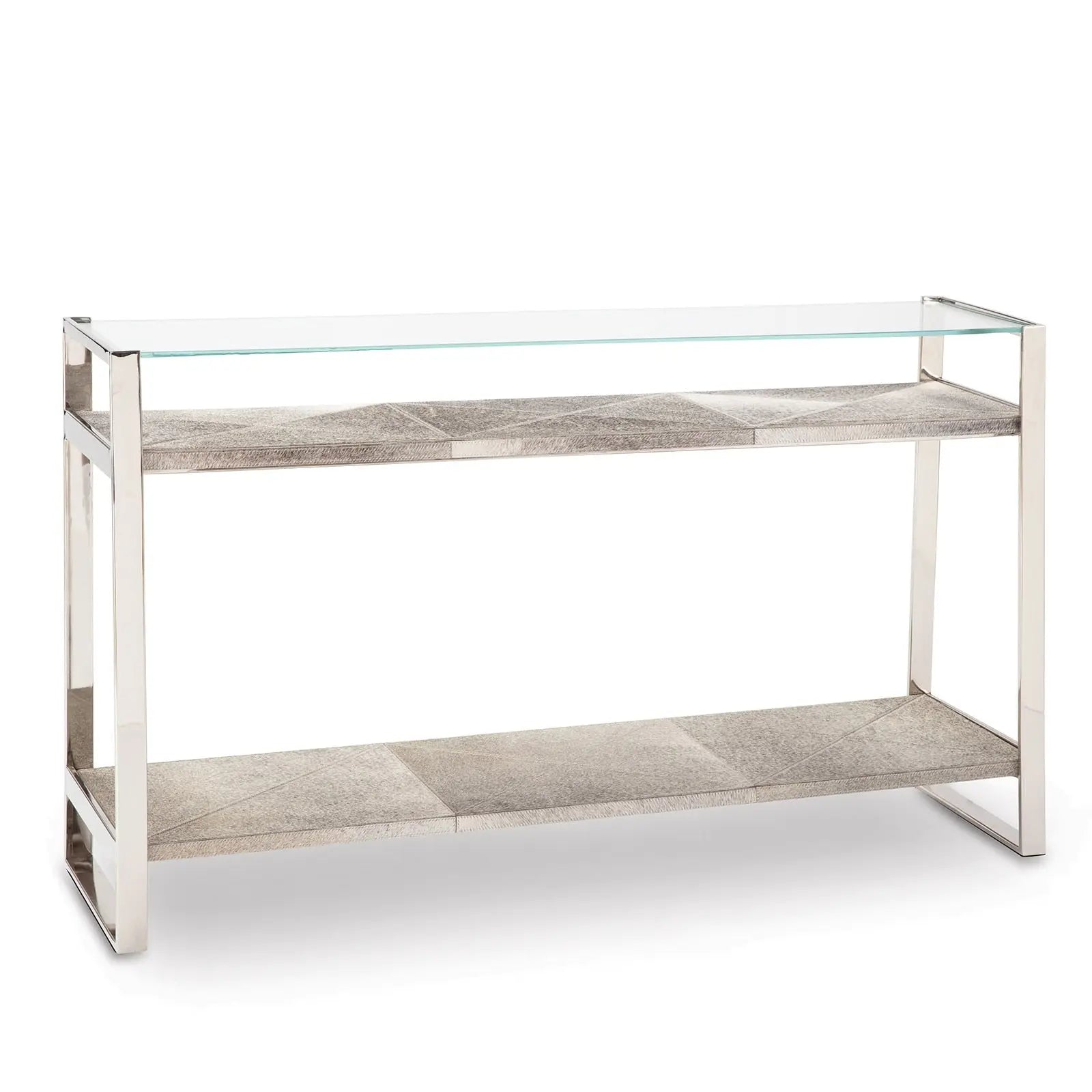Andres Hair on Hide Console - 54" Large Metal & Hide Entry Table - Villa Decor & Design