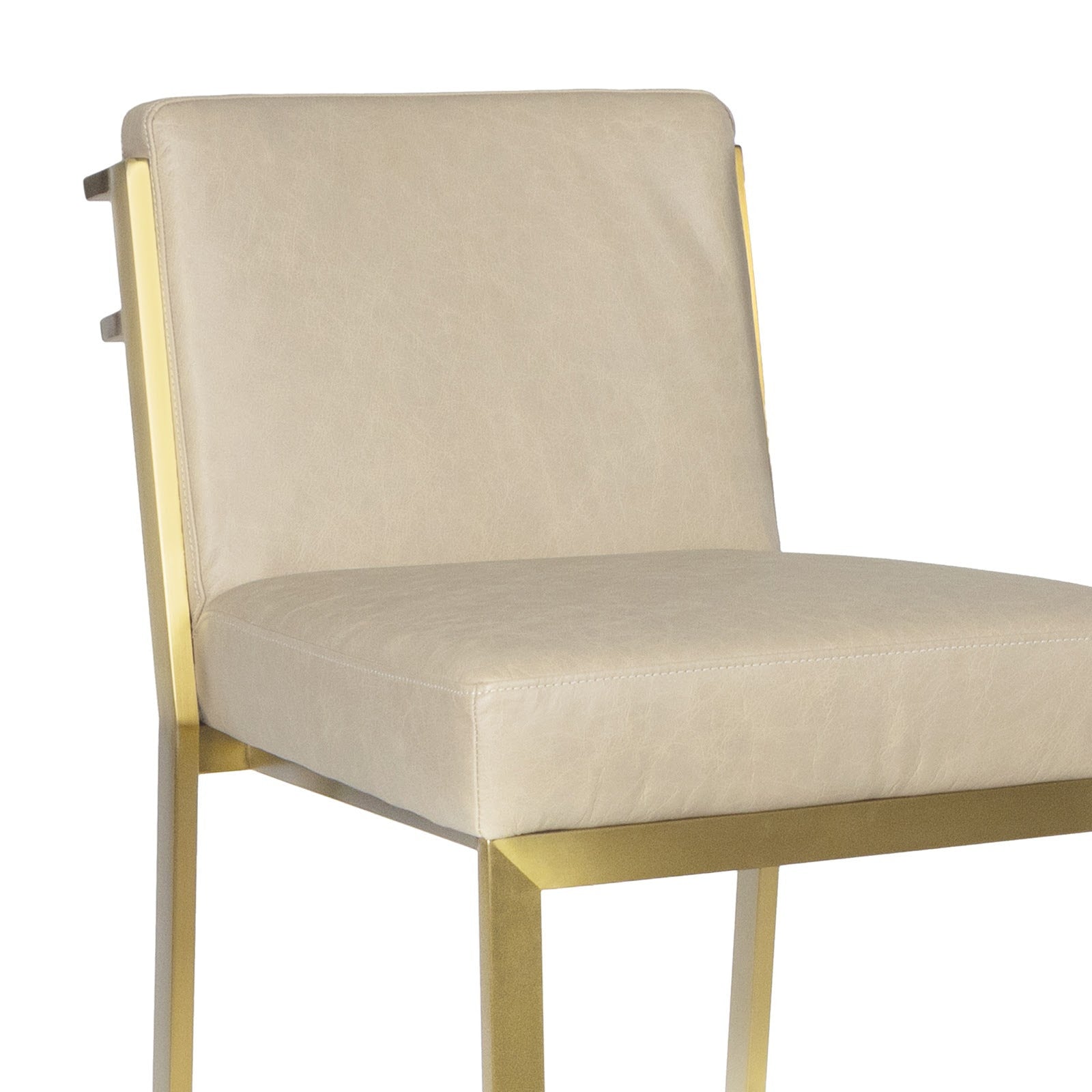 Chantal Leather Counter Stool in rich cappuccino leather with high-arched back and natural brass-plated legs