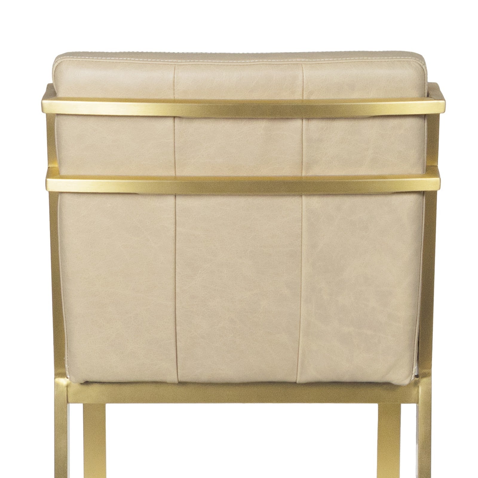 Chantal Leather Counter Stool in rich cappuccino leather with high-arched back and natural brass-plated legs