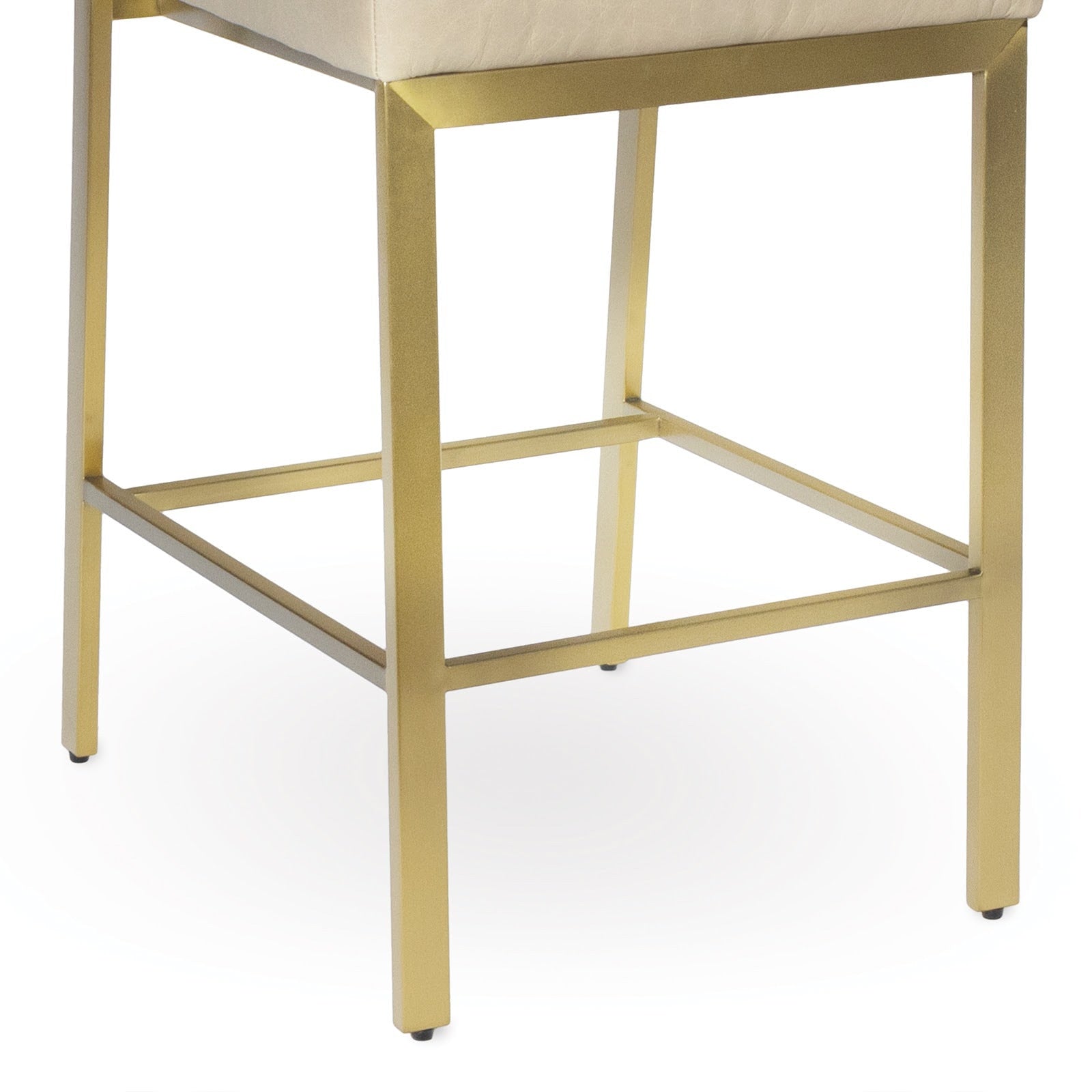Chantal Leather Counter Stool in rich cappuccino leather with high-arched back and natural brass-plated legs