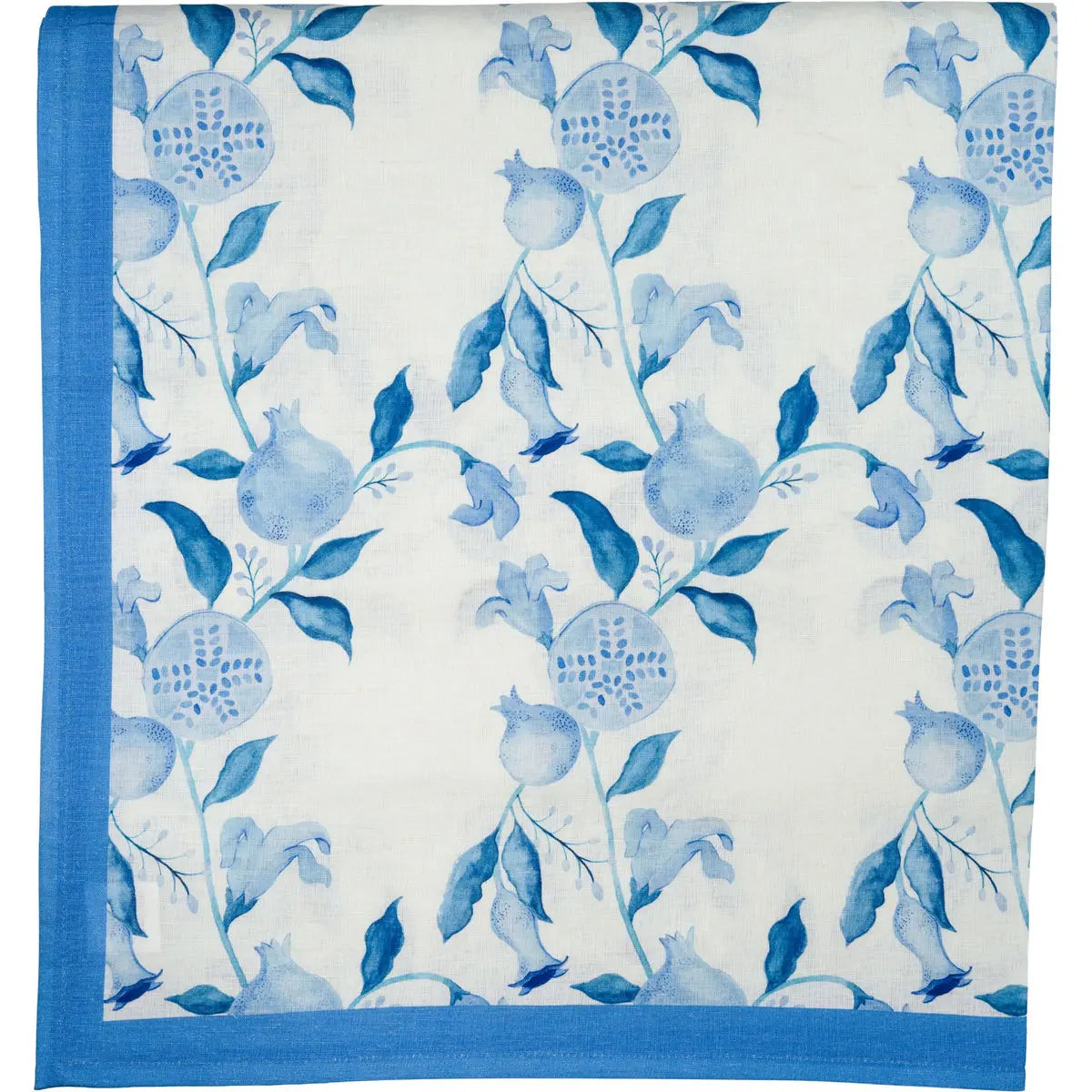 Blue & White Pomegranate Tablecloth - 78" x 108" Hand-Printed Cotton Abigails