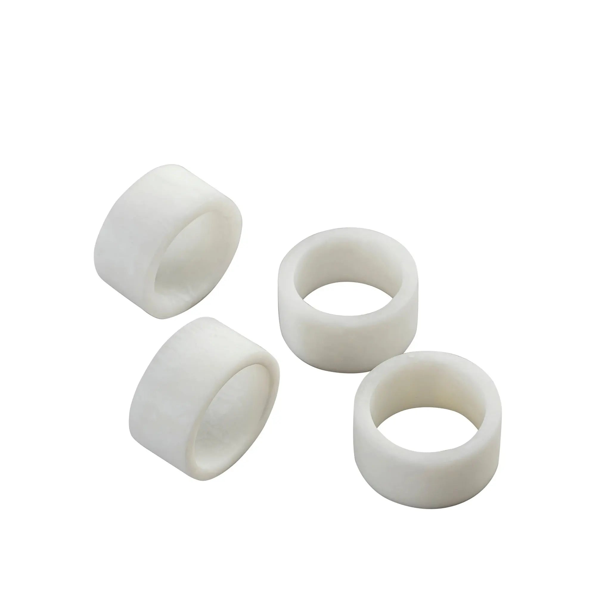 Set of 8 elegant white resin napkin rings in minimalist box for sophisticated dining decor