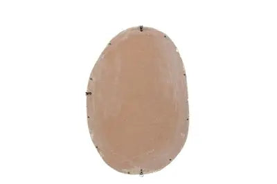 A large round wall mirror featuring a thick, textured off-white frame made from sustainable paper mache with a smooth, artisanal finish.