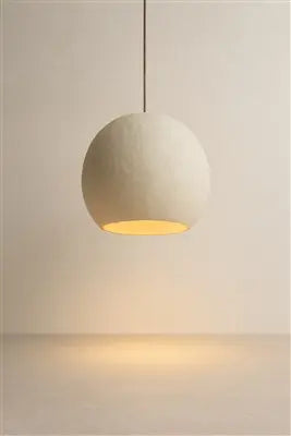 Paper Mache Pendant Light - Off-White Recycled Paper | Small or Large - Villa Decor & Design