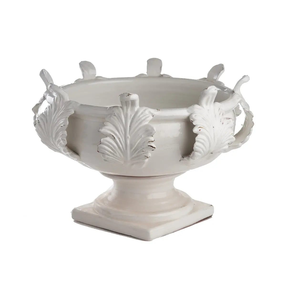 Vinci Centerpiece Large - Terracotta Acanthus Leaf Bowl | Antiqued White - Villa Decor & Design