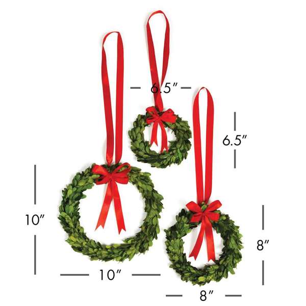 Boxwood Wreaths with Red Ribbons - Set of 3 Preserved Greenery Napa Home & Garden
