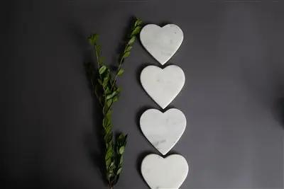 Heart Shaped Coasters - Marble White, Set of 4 BIDKHome