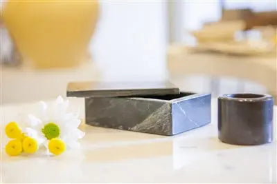 Black marble rectangular boxes with lids set of 2 - luxury natural stone storage boxes for jewelry, vanity organization and home décor