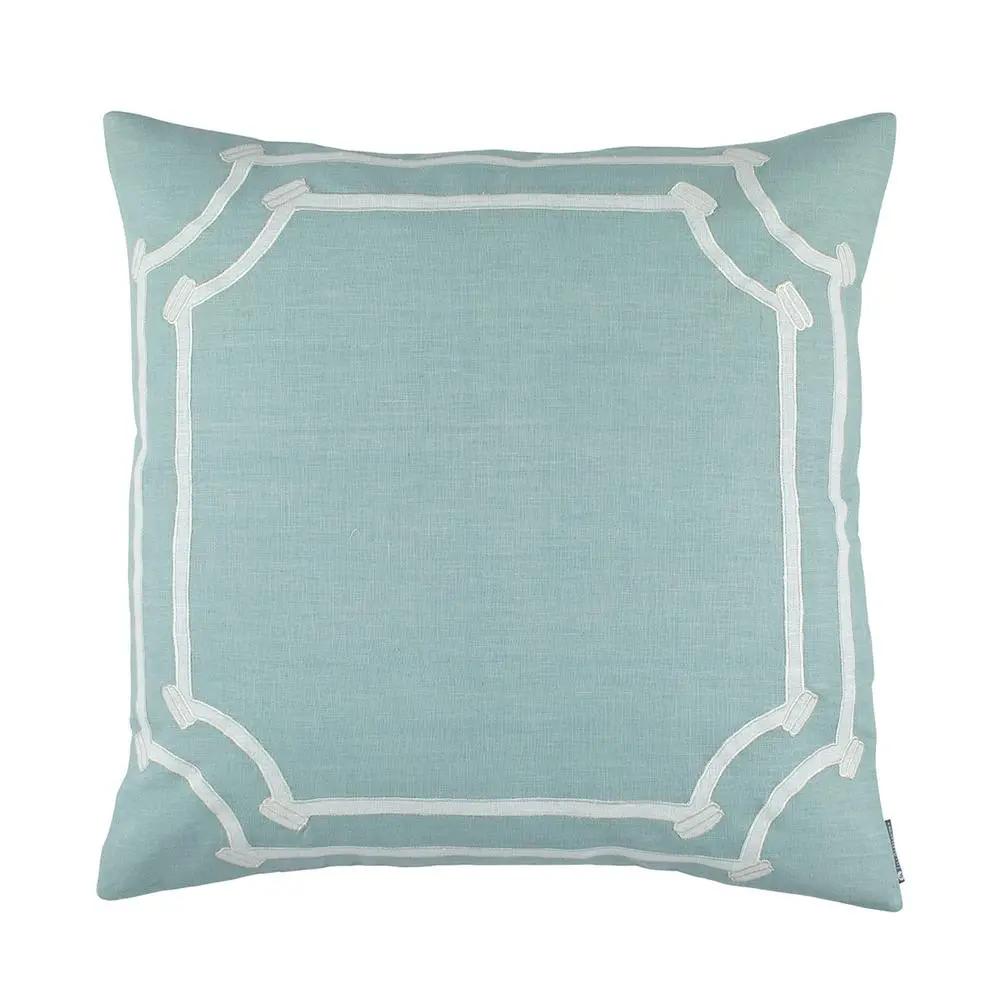 custom pillow, luxury bedding, luxury pillow, designer pillows, Angie Euro Pillow Spa Linen / White Linen Appliqué 28X28