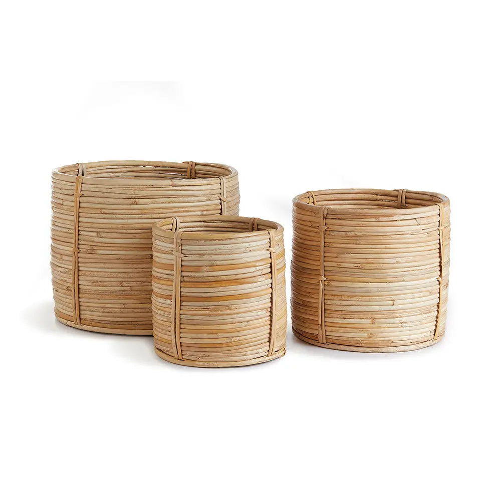 Set of 3 Mini Round Cane Rattan Baskets