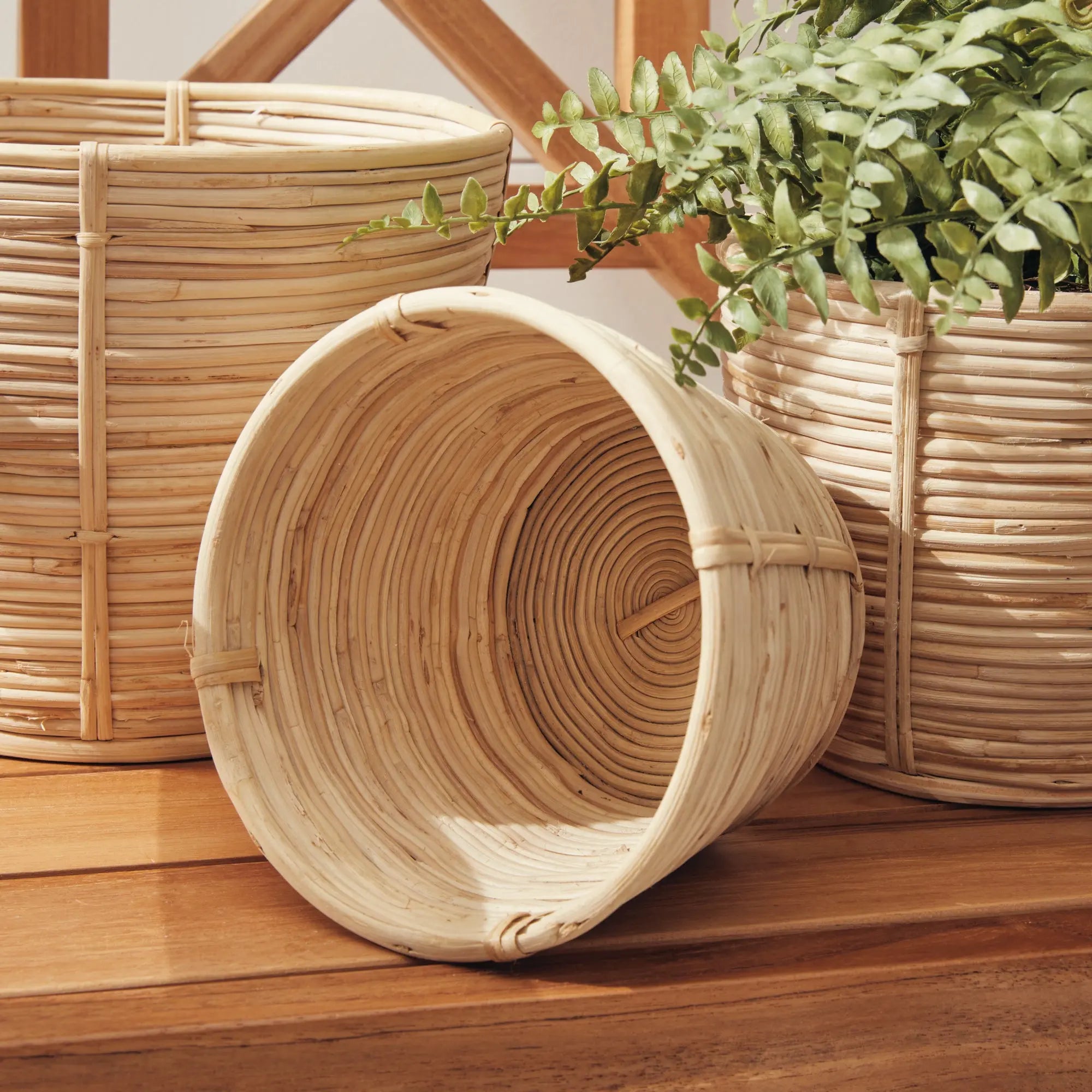 Set of 3 Mini Round Cane Rattan Baskets