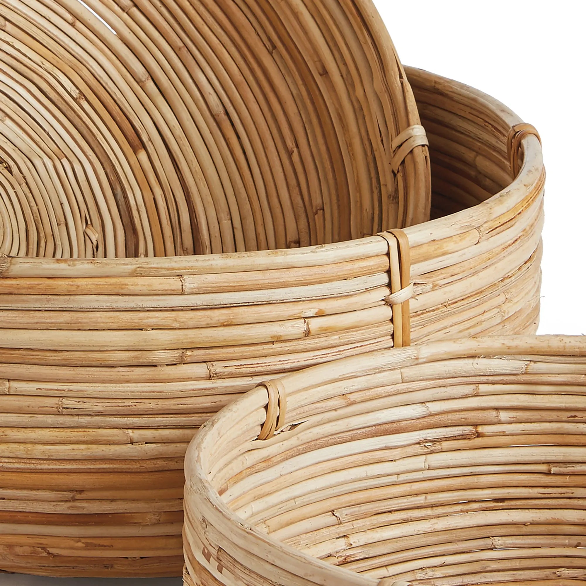 Set of Three Low Rattan Baskets