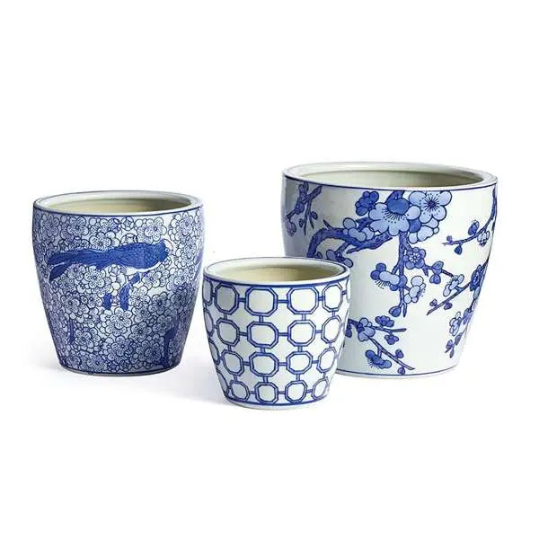 Barclay Butera Dynasty Flower Pots - Set of 3 Blue & White Porcelain Napa Home & Garden