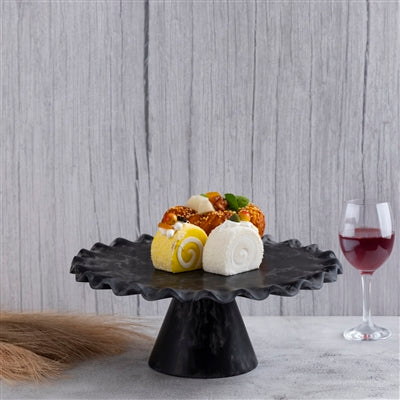 Large Black Resin Cake Stand with modern matte finish for desserts or decorative display