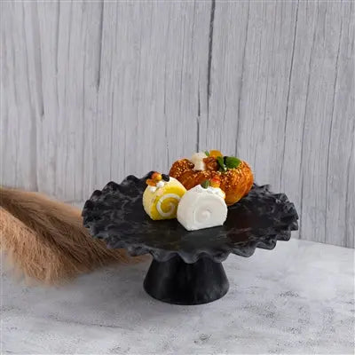 Large Black Resin Cake Stand with modern matte finish for desserts or decorative display