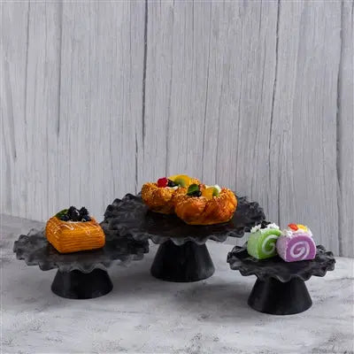 Large Black Resin Cake Stand with modern matte finish for desserts or decorative display
