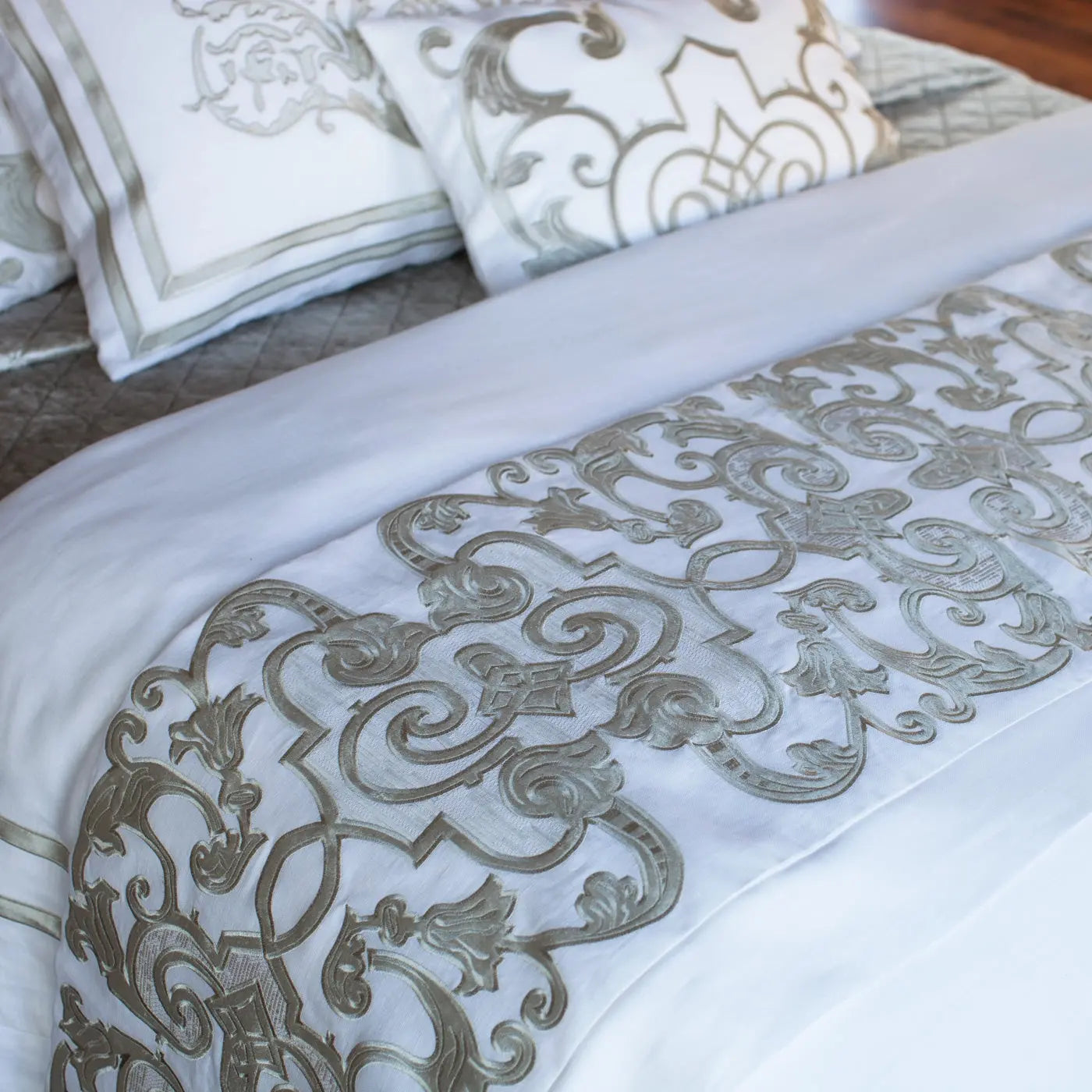 Ice Silver Chloe Mozart Throw with Velvet Applique - Villa Decor Design & Style