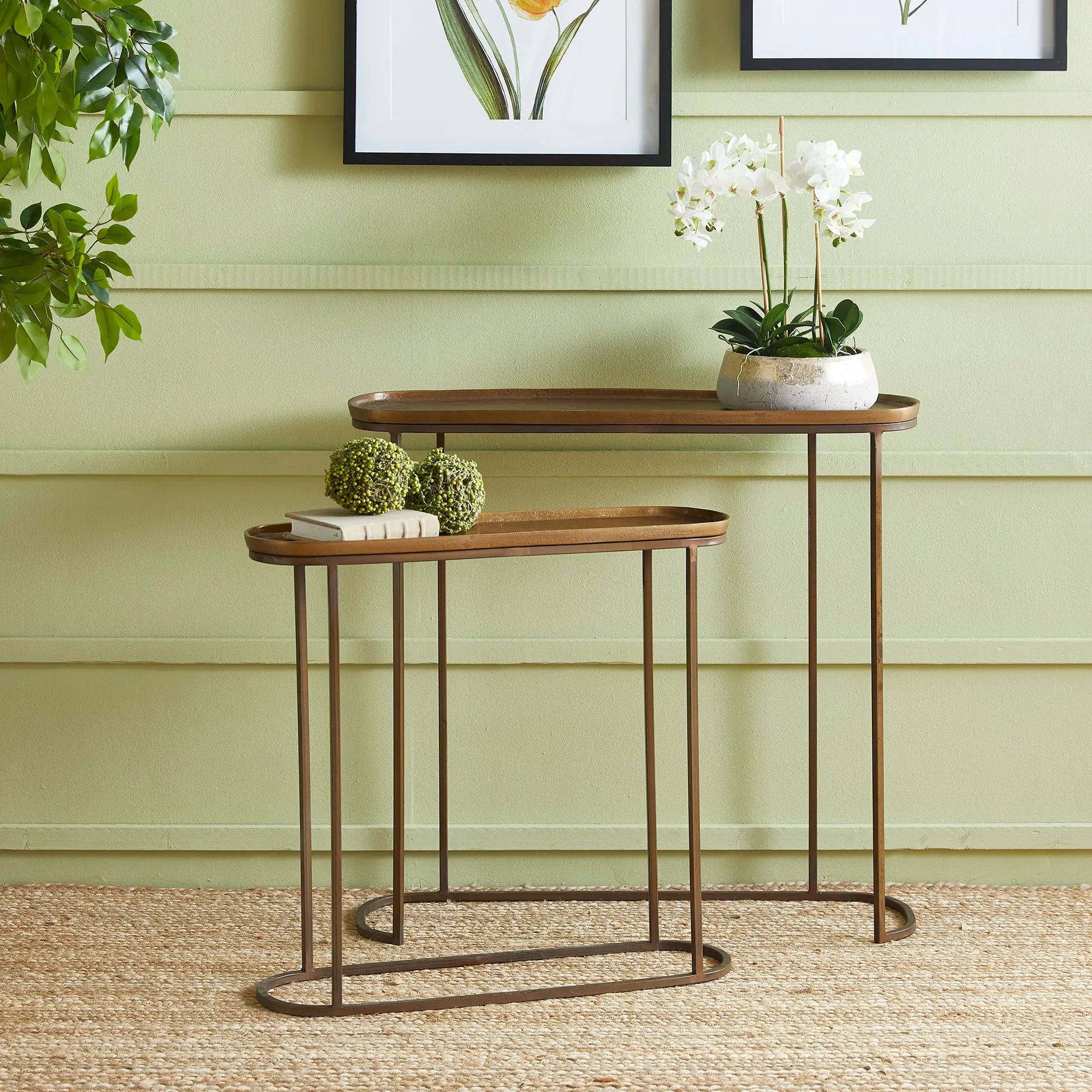 Ziva nested console tables - Antique Brass Finish