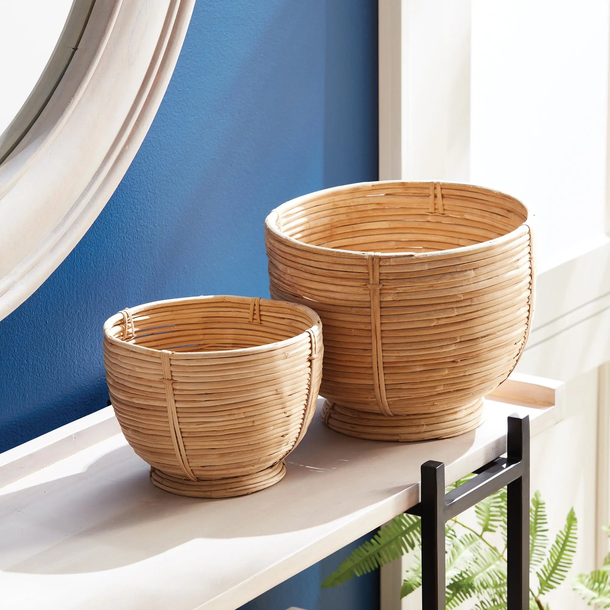 Cane Rattan Bowls on Pedestal Base