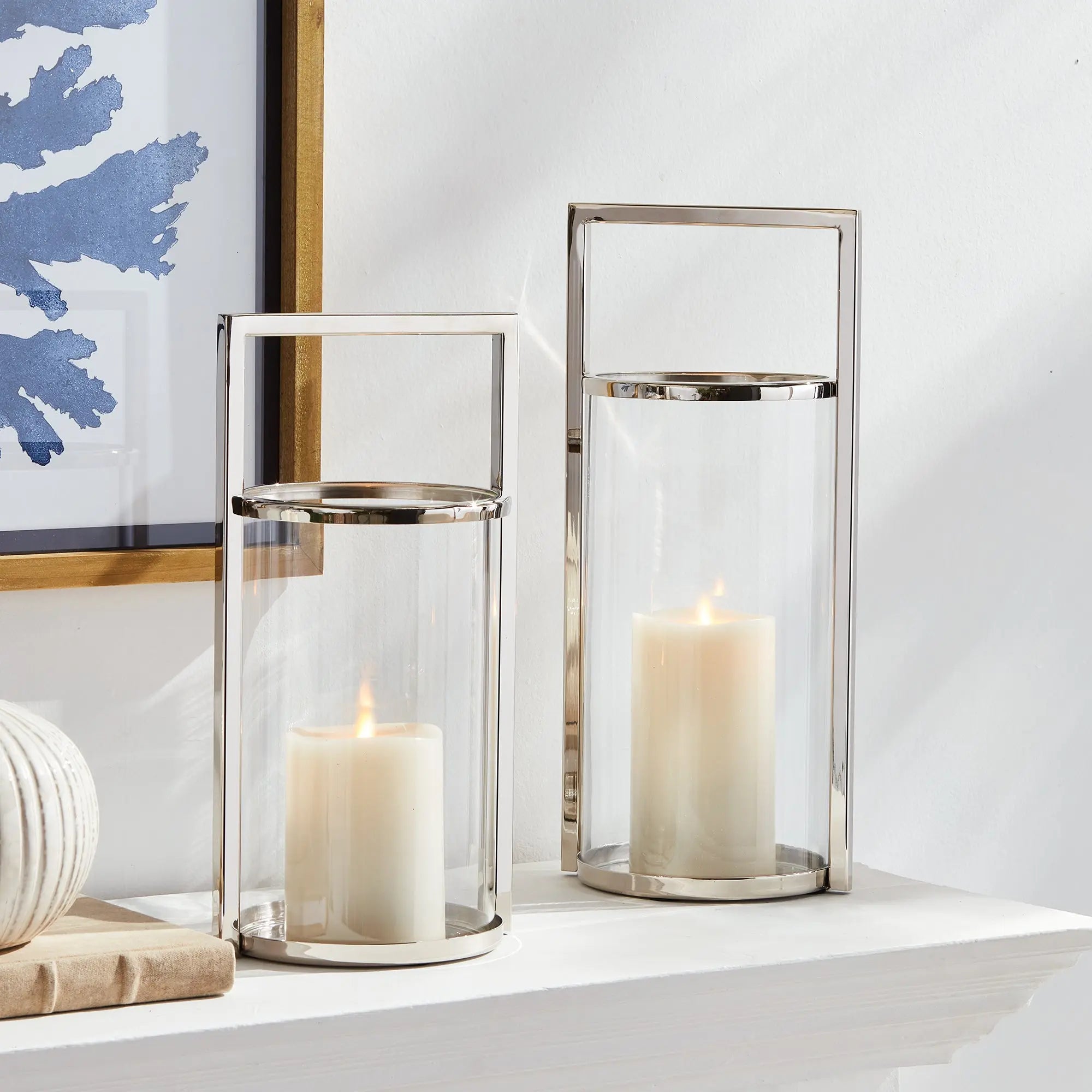 Aneesa Hurricane Lantern – Stainless Steel & Glass | Small or Large - Villa Decor & Design