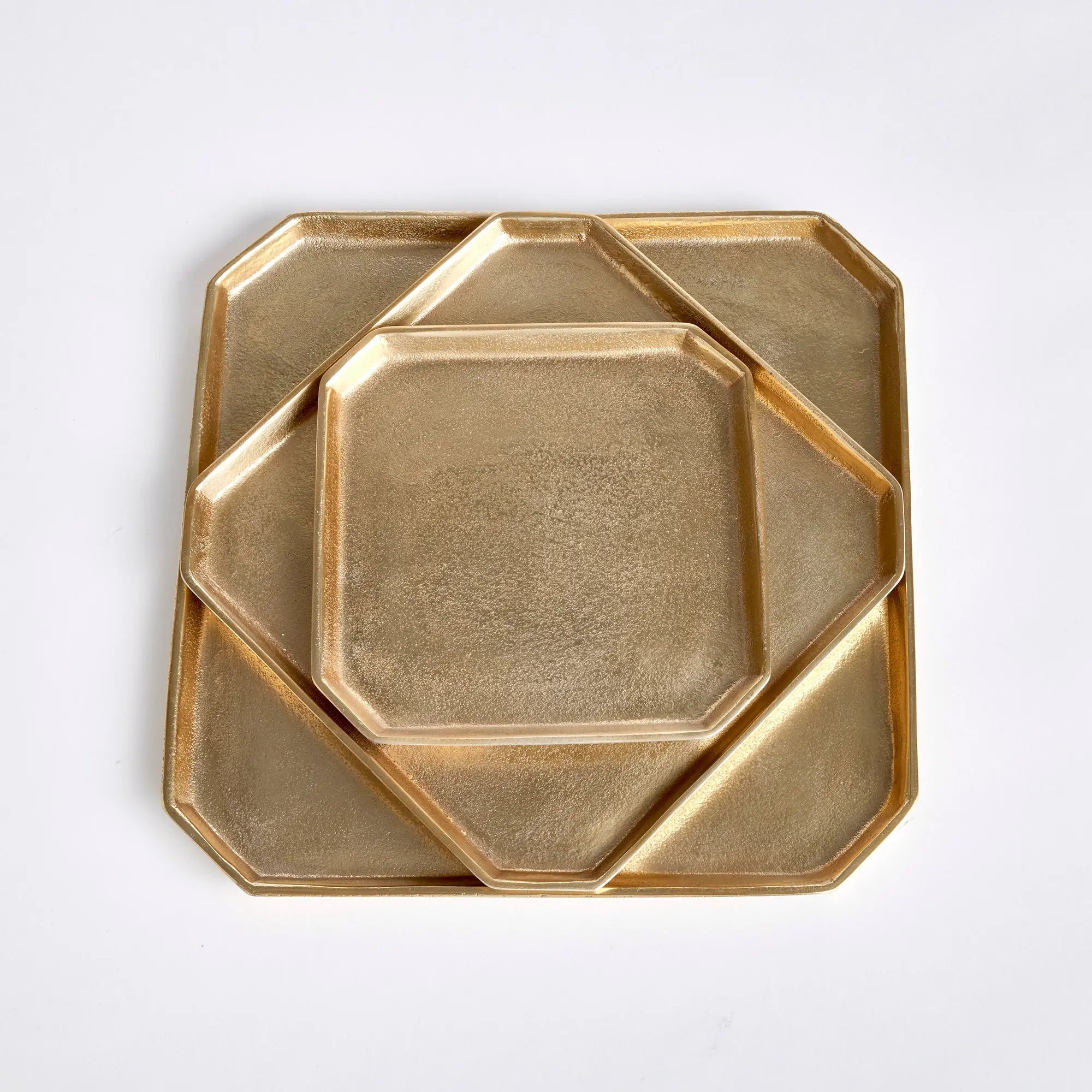 Dezi Square Gold Serving Trays - Set of 3 Aluminum Geometric Trays Napa Home & Garden