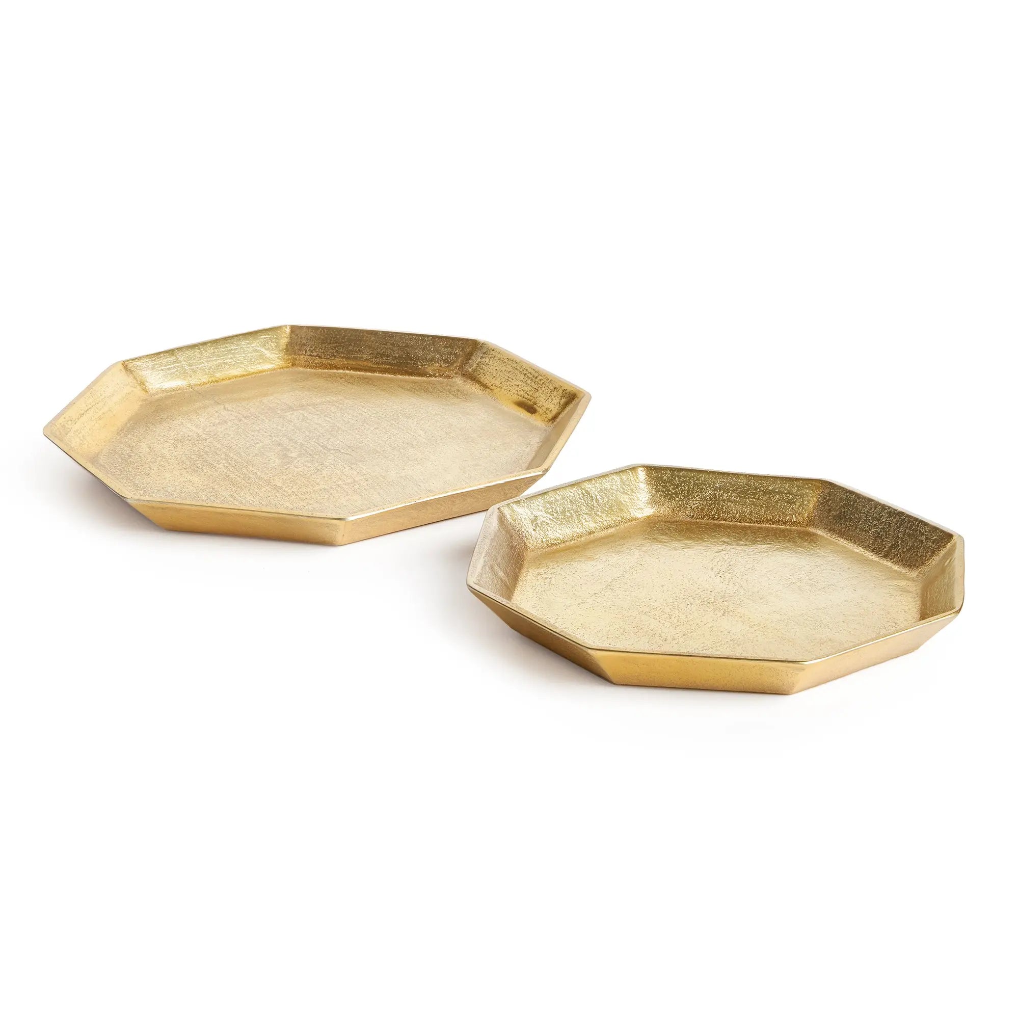 Dezi Octagonal Gold Serving Trays - Set of 2 Geometric Aluminum Trays Napa Home & Garden