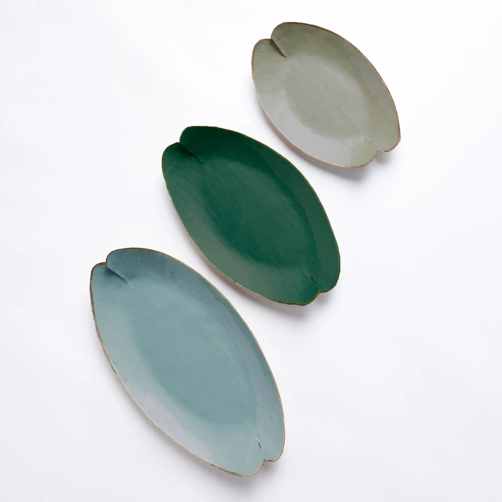 Hand-Painted Lily Pad Trays with Gold Rim